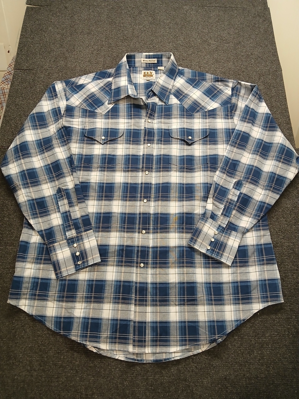 Ely Cattleman Classic Blue Plaid Button-Down Men's Shirt XXL NWOT